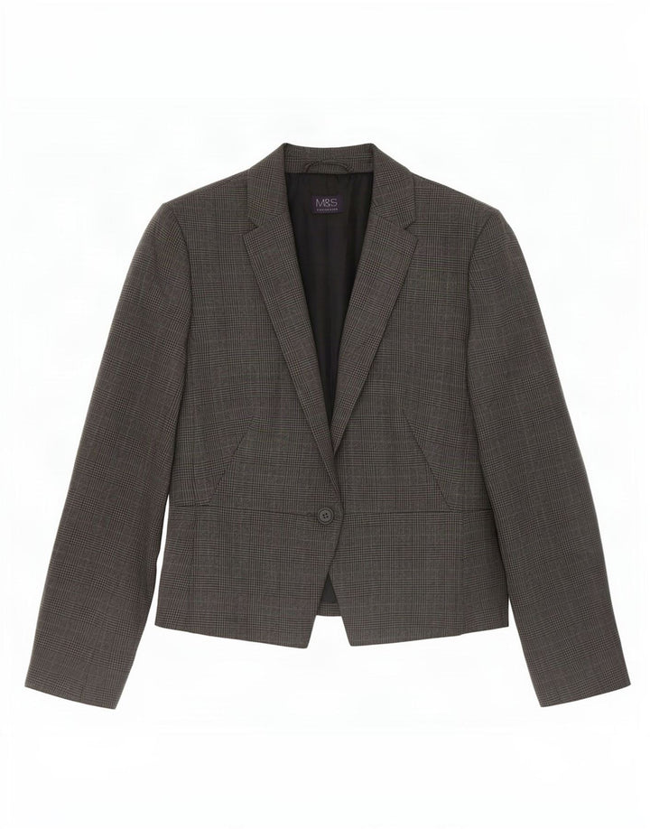Marks & Spencer Womens 1 Button Blazer Jacket UK 12 Medium Grey Houndstooth