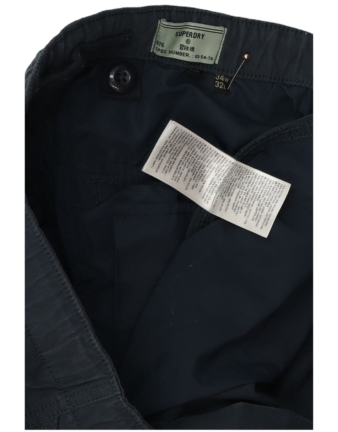 SUPERDRY Mens Tapered Cargo Trousers W34 L32 Navy Blue Cotton