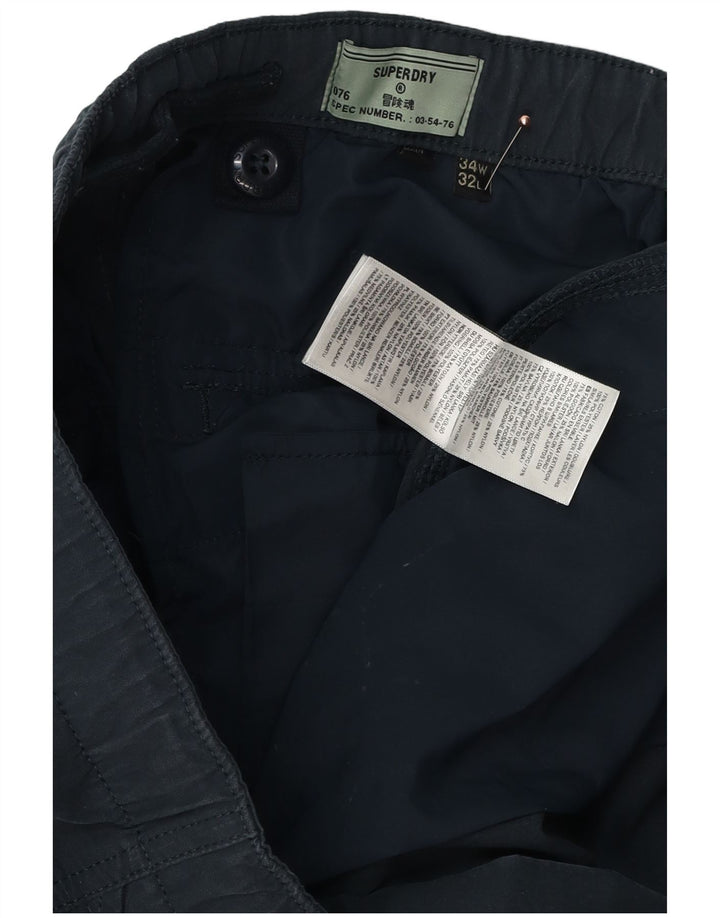 SUPERDRY Mens Tapered Cargo Trousers W34 L32 Navy Blue Cotton