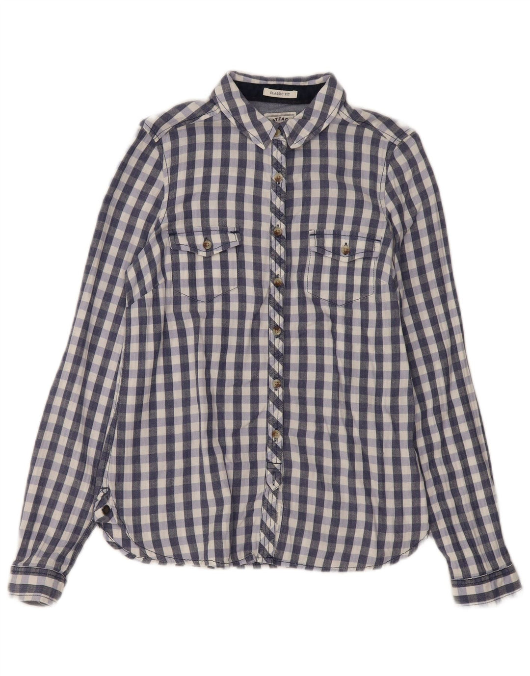 Fat Face Womens Classic Fit Flannel Shirt UK 12 Medium Navy Blue Gingham