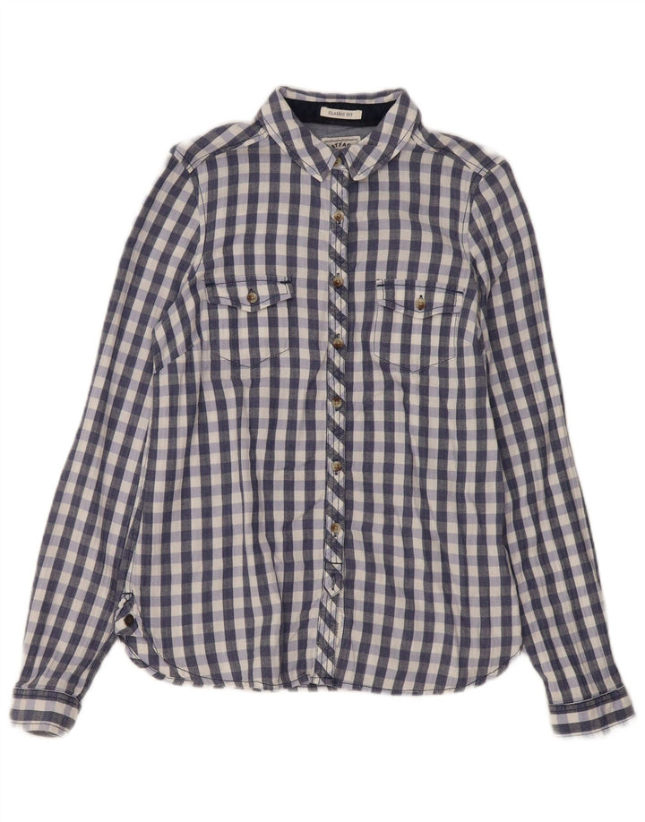 Fat Face Womens Classic Fit Flannel Shirt UK 12 Medium Navy Blue Gingham