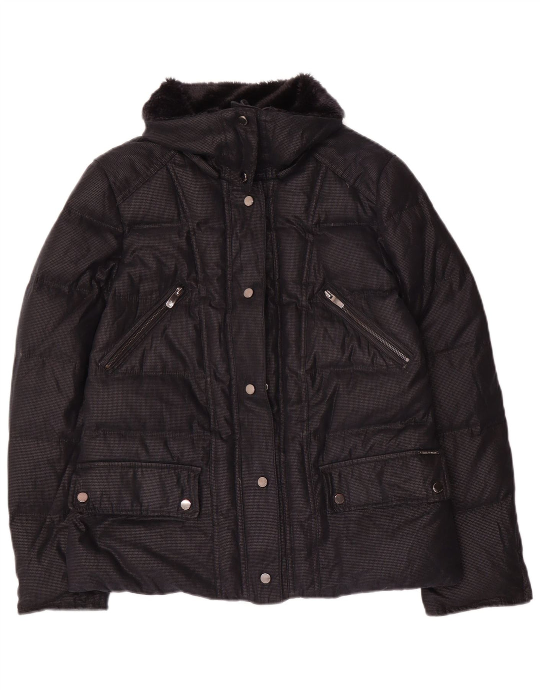 Zara Womens Padded Jacket UK 14 Large Black Acrylic