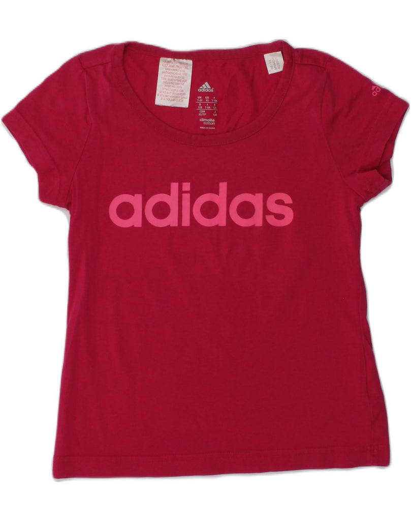 ADIDAS Girls Climalite Graphic T-Shirt Top 7-8 Years Pink Cotton | Vintage Adidas | Thrift | Second-Hand Adidas | Used Clothing | Messina Hembry 