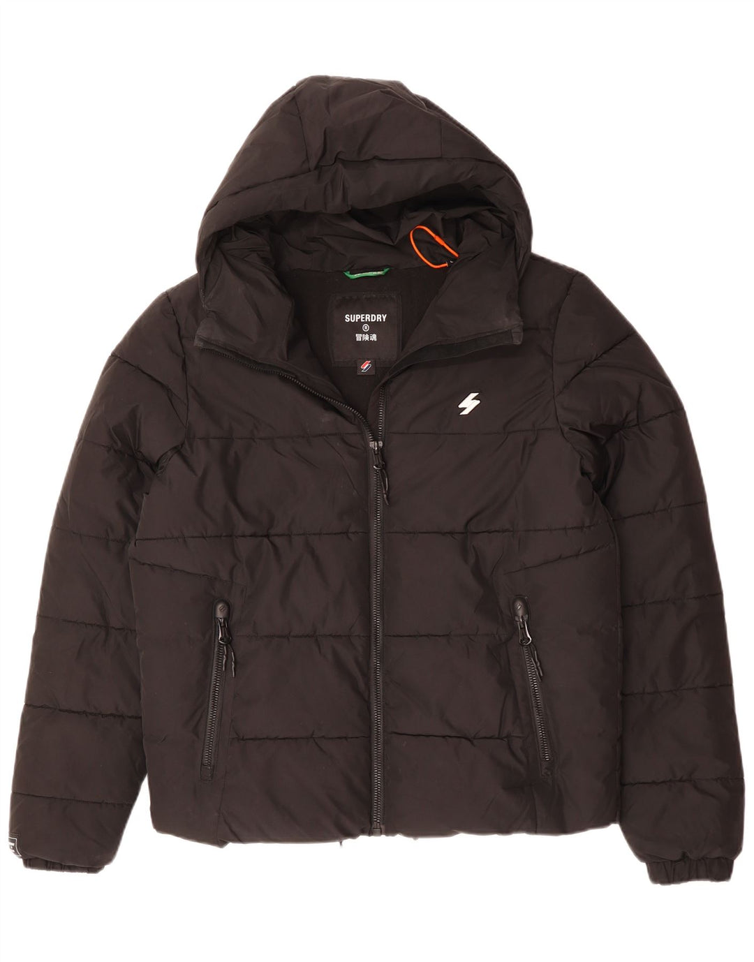 Superdry Mens Hooded Padded Jacket UK 40 Large Black Polyester