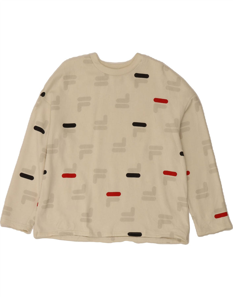 FILA Womens Oversized Graphic Sweatshirt Jumper UK 14 Medium Off White Vintage Fila and Second-Hand Fila from Messina Hembry 