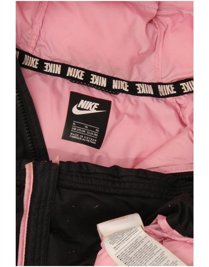 Nike Girls Hooded Padded Jacket 13-14 Years XL Black Polyester