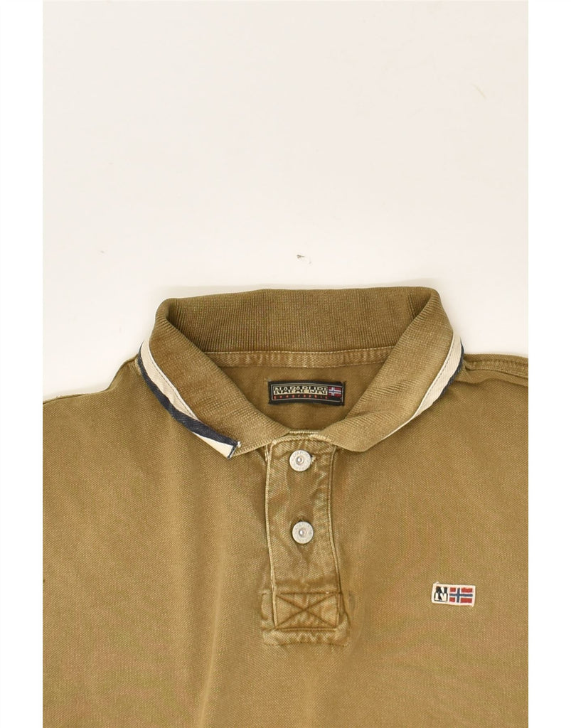 NAPAPIJRI Mens Polo Shirt Medium Khaki | Vintage Napapijri | Thrift | Second-Hand Napapijri | Used Clothing | Messina Hembry 