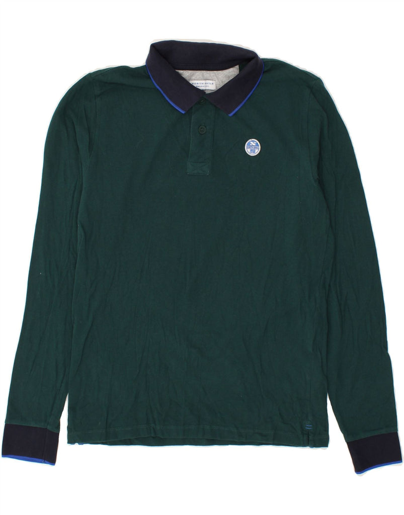 NORTH SAILS Mens Long Sleeve Polo Shirt Medium Green Cotton Vintage North Sails and Second-Hand North Sails from Messina Hembry 