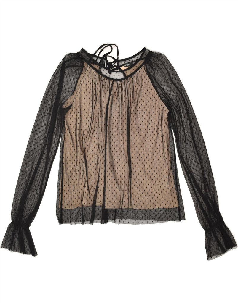 ZARA Womens Long Sleeve Blouse Top UK 10 Small Beige Spotted Polyamide | Vintage Zara | Thrift | Second-Hand Zara | Used Clothing | Messina Hembry 