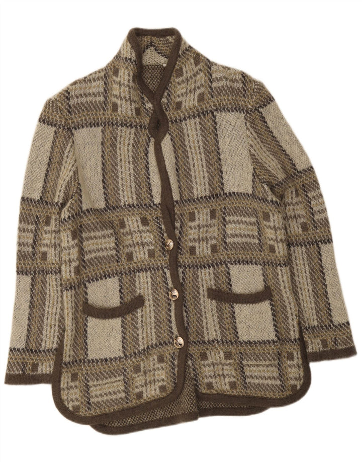 Vintage Womens Cardigan Sweater UK 16 Large Grey Check Wool