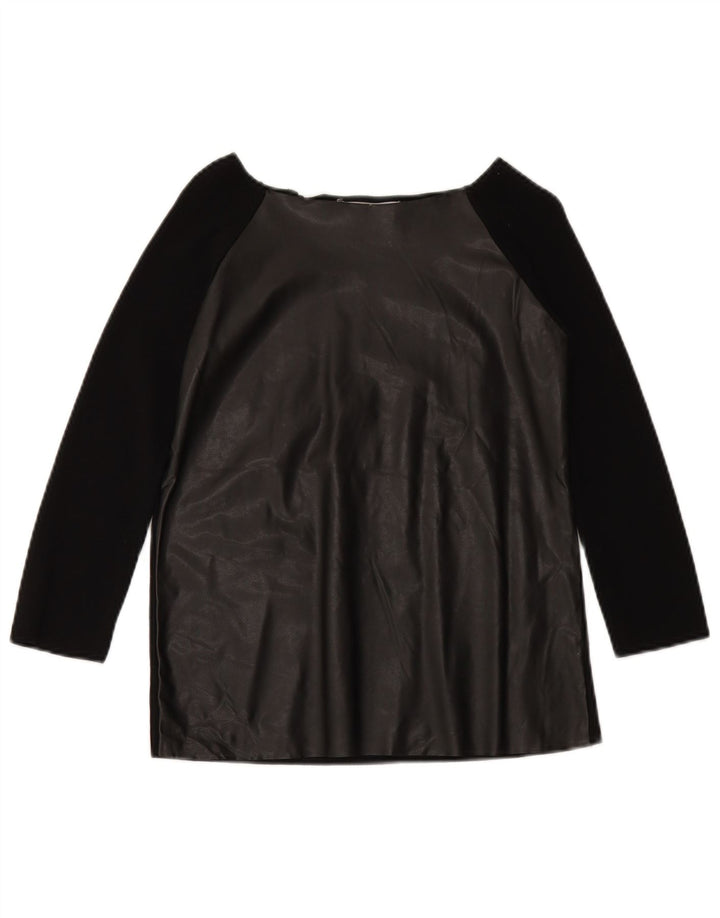 ZARA Womens Crop 3/4 Sleeve Off Shoulder Top UK 10 Small Black