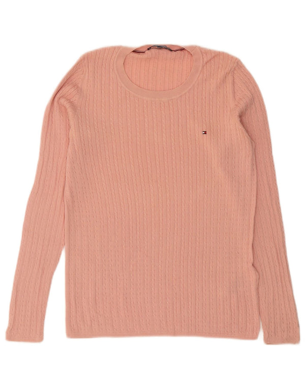 Tommy Hilfiger Womens Oversized Crew Neck Jumper Sweater UK 6 XS Pink