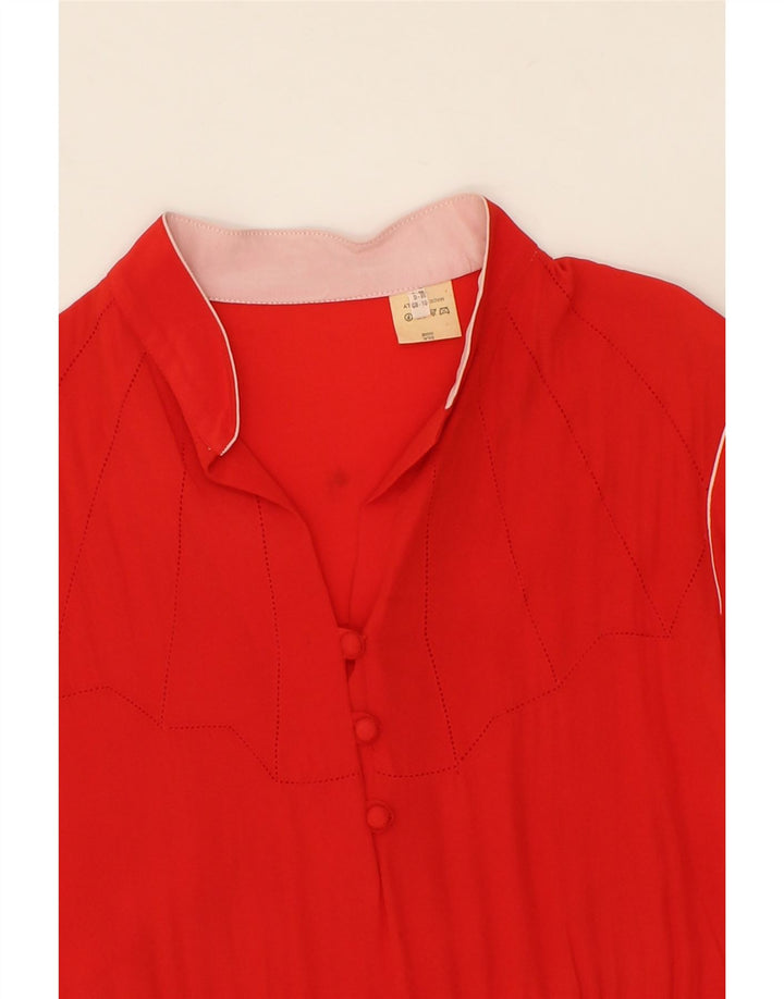 VINTAGE Womens Long Sleeve Basic Dress UK 10 Small Red Acetate Vintage Vintage and Second-Hand Vintage from Messina Hembry 