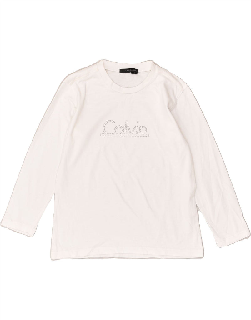 CALVIN KLEIN Girls Graphic Top Long Sleeve 4-5 Years White Cotton | Vintage Calvin Klein | Thrift | Second-Hand Calvin Klein | Used Clothing | Messina Hembry 