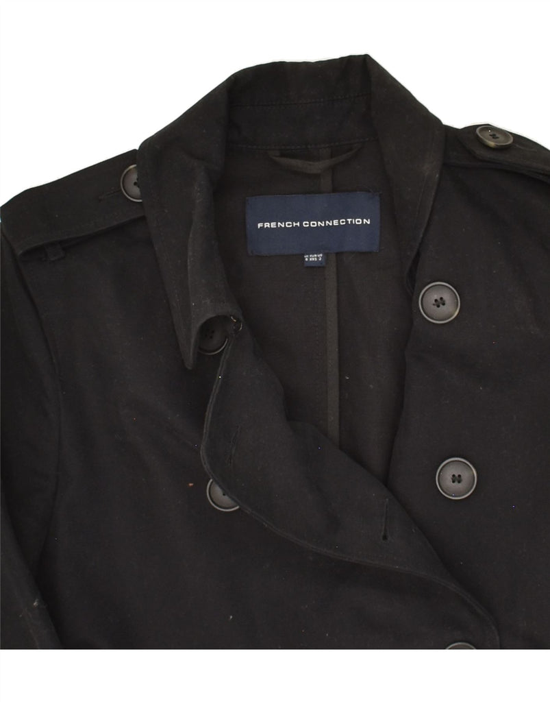 FRENCH CONNECTION Womens Double Breasted Trench Coat UK 6 XS  Black Cotton | Vintage French Connection | Thrift | Second-Hand French Connection | Used Clothing | Messina Hembry 