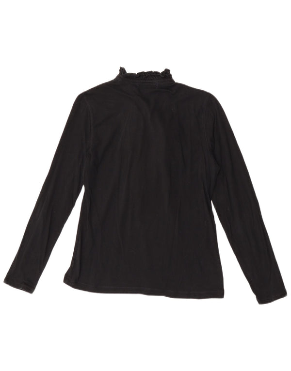 Ralph Lauren Womens Ruffle Front Top Long Sleeve UK 12 Medium Black