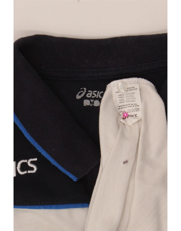 ASICS Mens Polo Shirt Medium White Colourblock Cotton