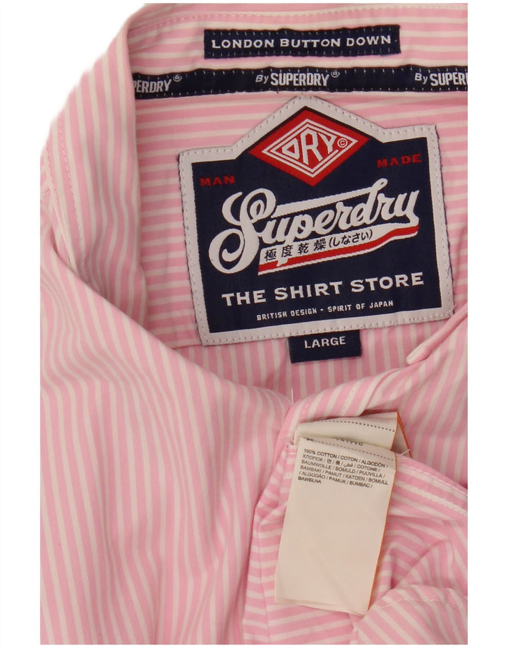 Superdry Mens Short Sleeve Shirt Large Pink Striped Cotton