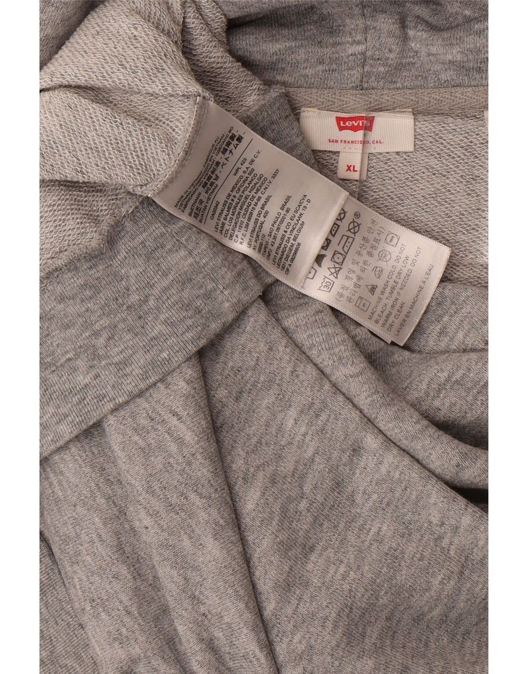 LEVI'S Womens Oversized Crop Graphic Hoodie Jumper UK 18 XL Grey Cotton