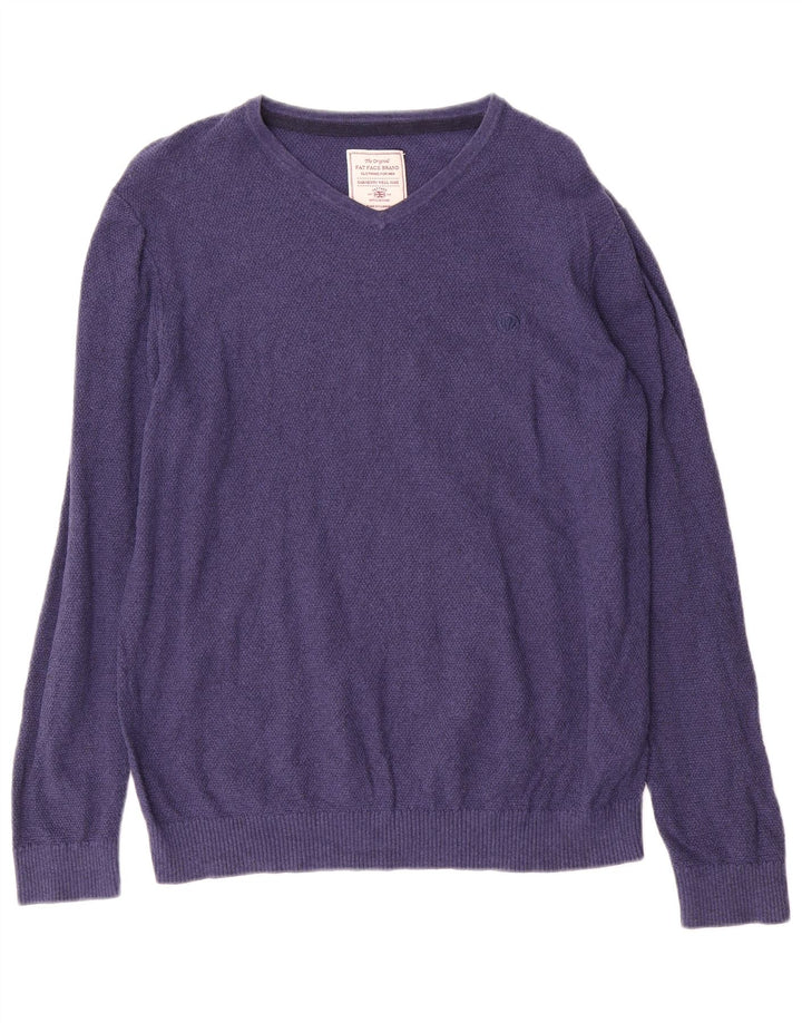 Fat Face Mens V-Neck Jumper Sweater Medium Blue Cotton
