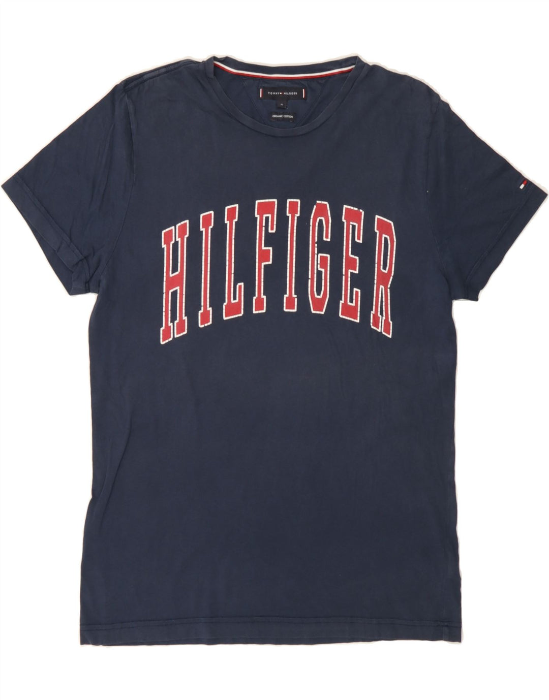 TOMMY HILFIGER Mens Graphic T-Shirt Top Medium Navy Blue Cotton Vintage Tommy Hilfiger and Second-Hand Tommy Hilfiger from Messina Hembry 