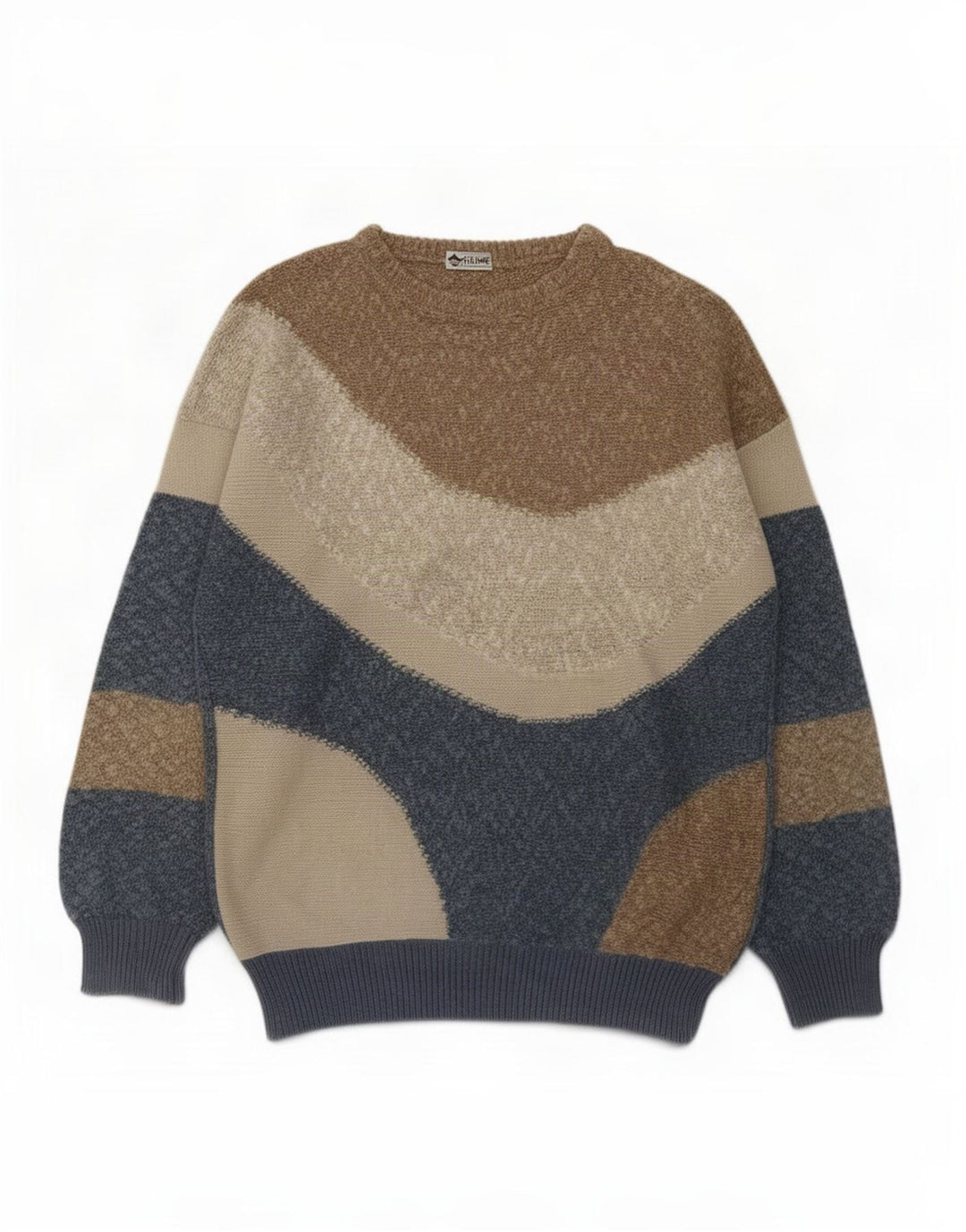 Fiume Mens Crew Neck Jumper Sweater Medium Multicoloured Colourblock Cotton