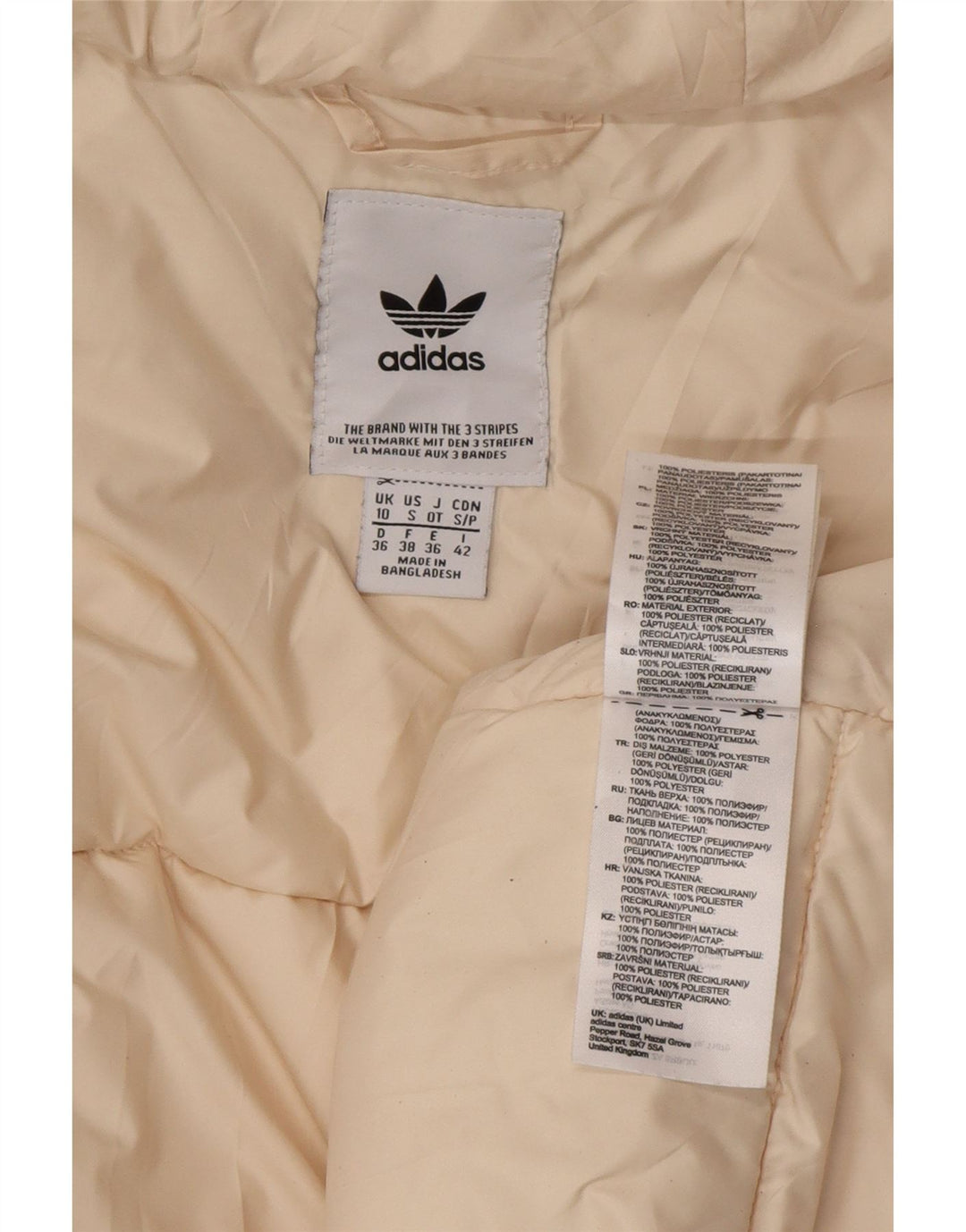 Adidas Womens Hooded Padded Jacket UK 10 Small Beige Colourblock Polyester