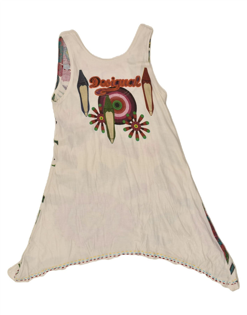 DESIGUAL Womens Sleeveless Graphic Tunic Top UK 12 Medium Beige Floral | Vintage Desigual | Thrift | Second-Hand Desigual | Used Clothing | Messina Hembry 