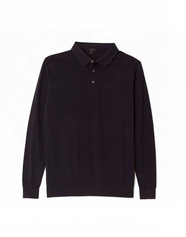 Cos Mens Polo Neck Jumper Sweater Medium Navy Blue Silk