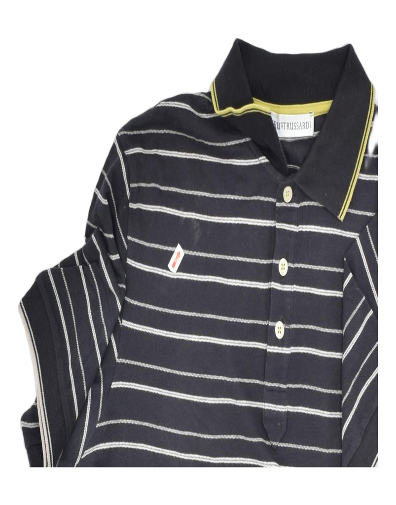 TRUSSARDI Mens Polo Shirt XL Navy Blue Striped Cotton | Vintage | Thrift | Second-Hand | Used Clothing | Messina Hembry 