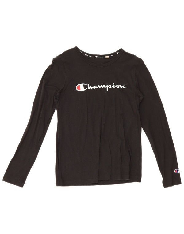Champion Boys Graphic Top Long Sleeve 13-14 Years Black Cotton Sports