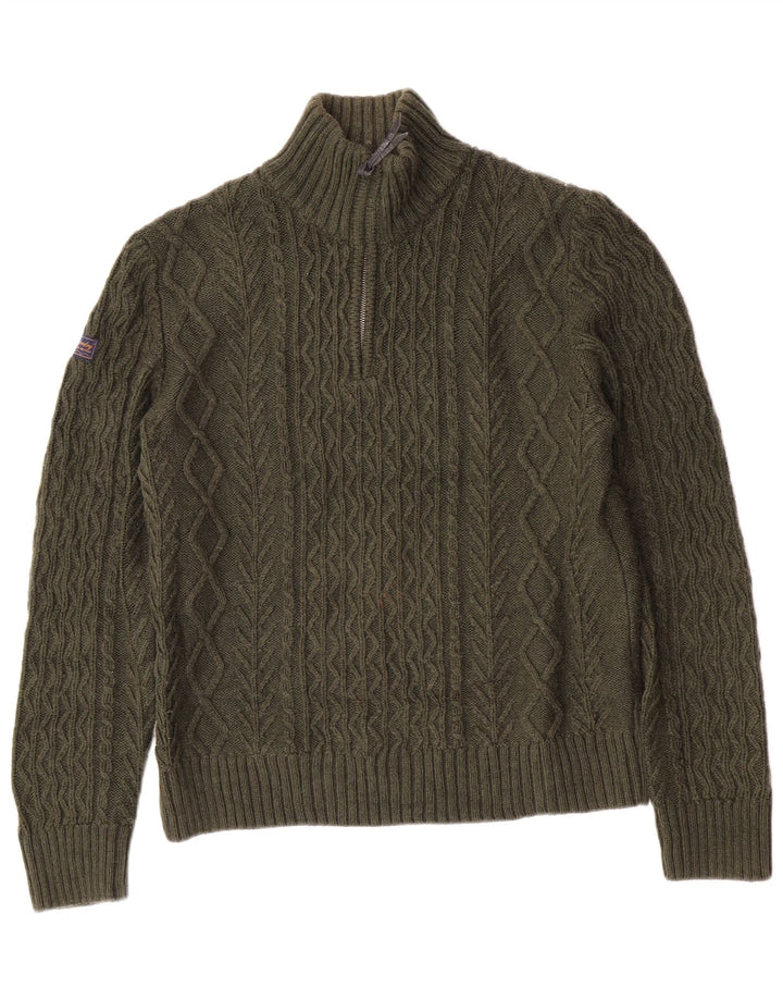 Superdry Mens Zip Neck Jumper Sweater XL Green Acrylic