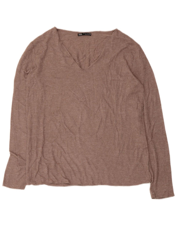 Zara Womens Blouse Top UK 14 Large Brown Viscose