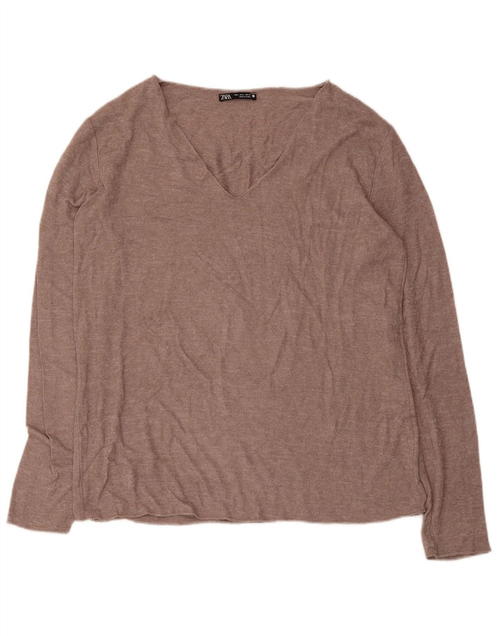 Zara Womens Blouse Top UK 14 Large Brown Viscose