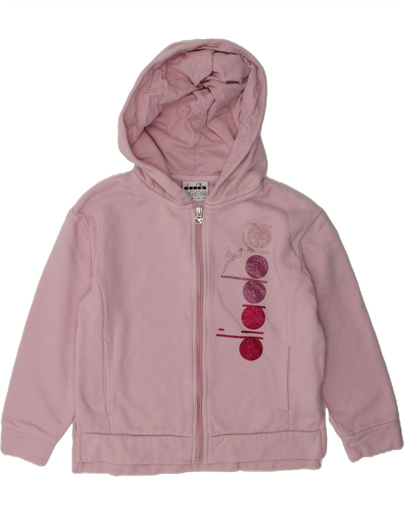 DIADORA Girls Graphic Zip Hoodie Sweater 7-8 Years Medium Pink Cotton | Vintage Diadora | Thrift | Second-Hand Diadora | Used Clothing | Messina Hembry 