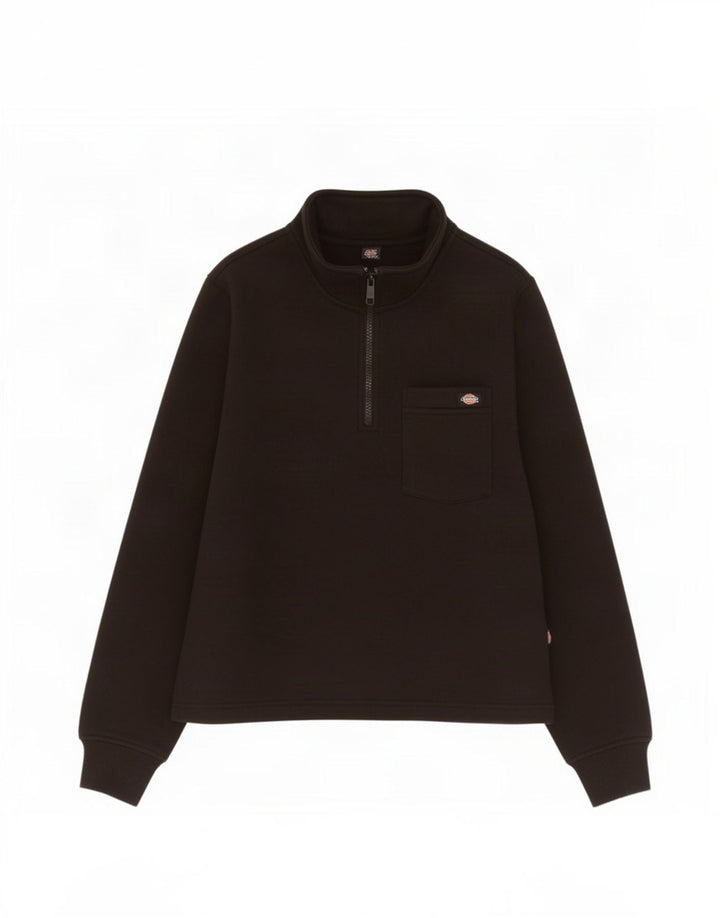 Dickies Womens Zip Neck Sweatshirt Jumper UK 14 Medium Black