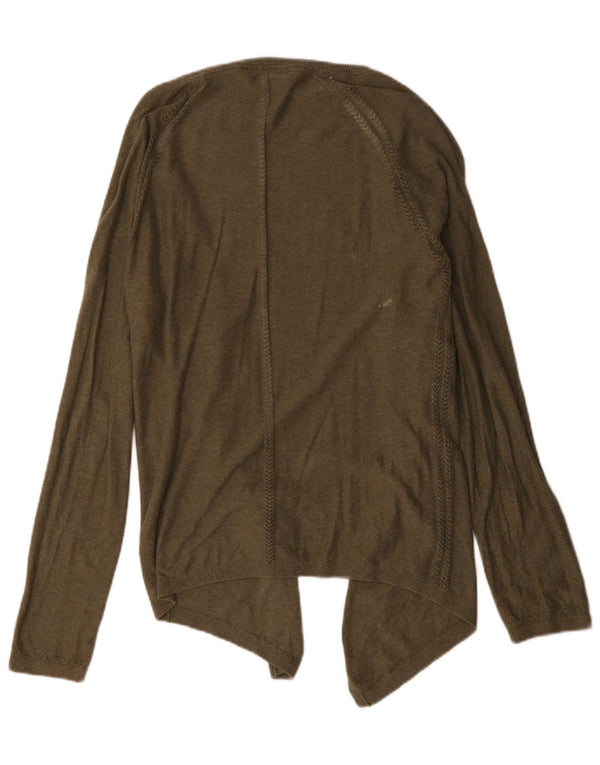 Fat Face Womens Asymmetric Open Cardigan Sweater UK 14 Large Khaki Cotton