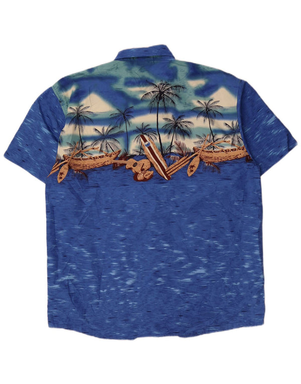 Lowes Mens Short Sleeve Shirt Large Blue Flecked Polyester Hawaiian