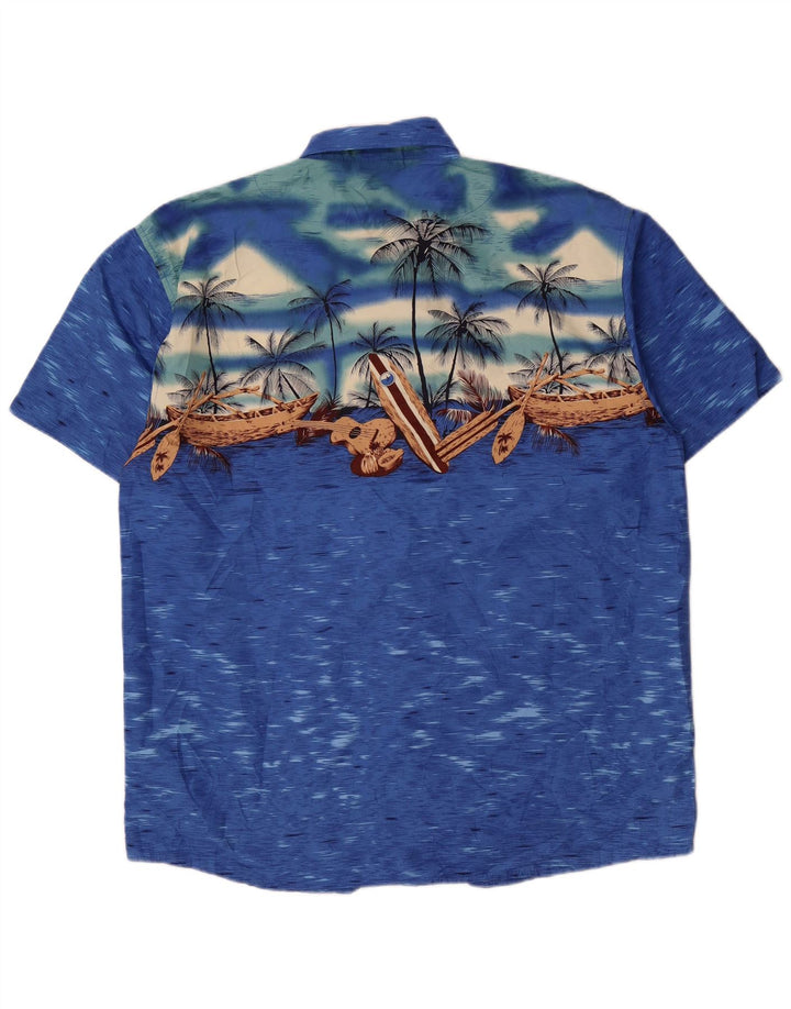 Lowes Mens Short Sleeve Shirt Large Blue Flecked Polyester Hawaiian
