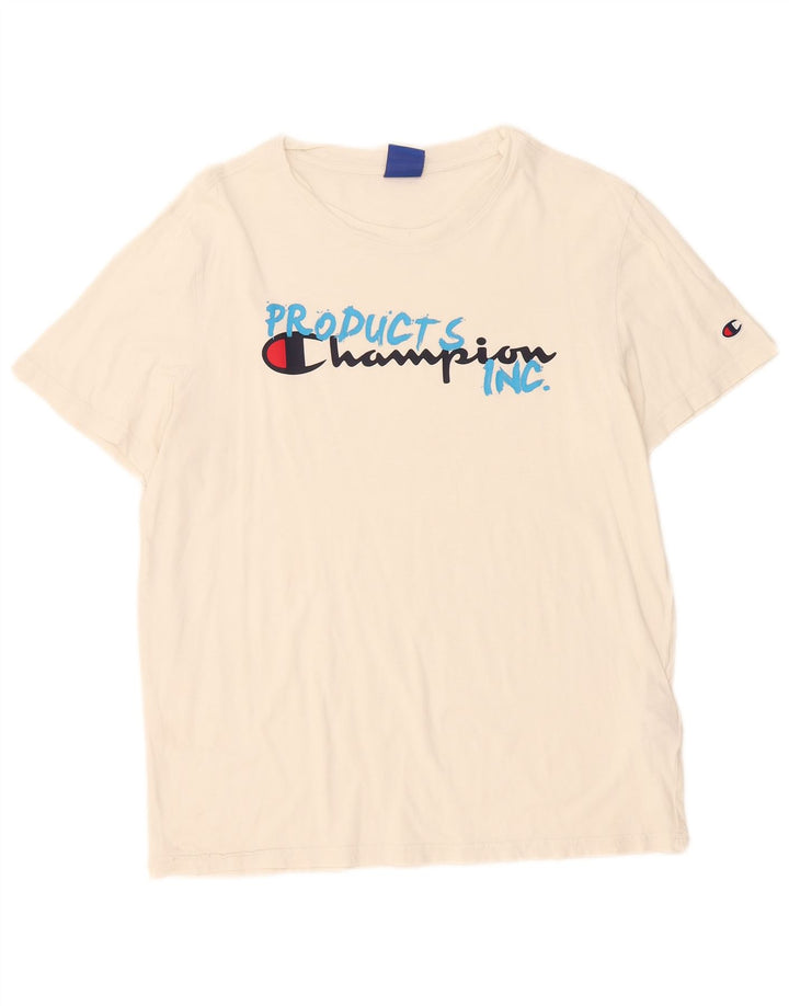 Champion Mens Graphic T-Shirt Top Large White Cotton