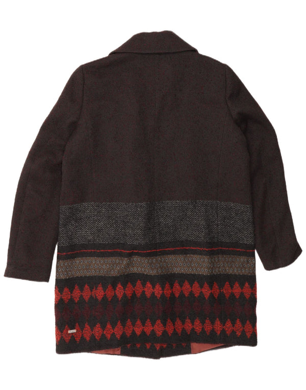 Hugo Boss Womens Double Breasted Coat UK 12 Medium Brown Geometric