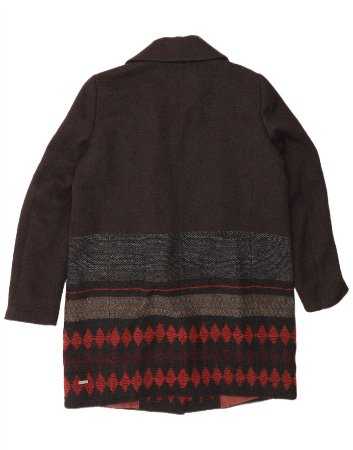 Hugo Boss Womens Double Breasted Coat UK 12 Medium Brown Geometric