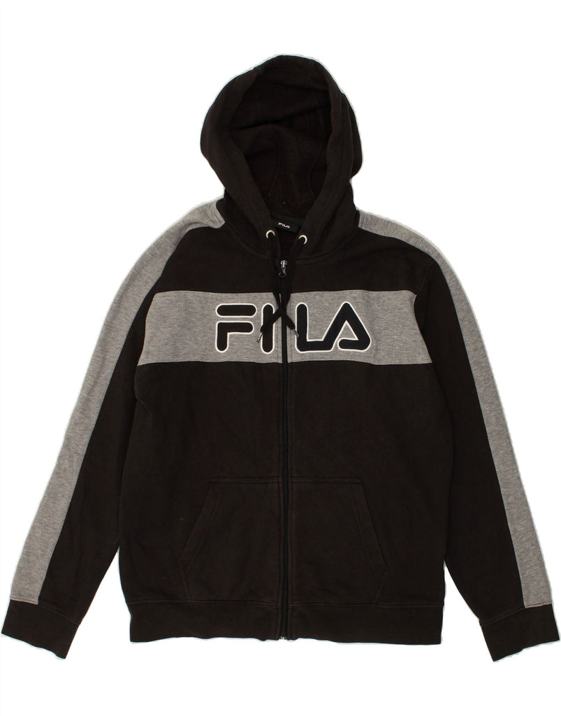 FILA Mens Graphic Zip Hoodie Sweater Large Black Colourblock Cotton | Vintage Fila | Thrift | Second-Hand Fila | Used Clothing | Messina Hembry 