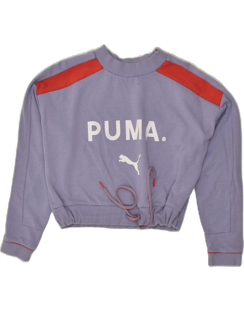 PUMA Womens Oversized Graphic Sweatshirt Jumper UK 6 XS Purple Cotton | Vintage Puma | Thrift | Second-Hand Puma | Used Clothing | Messina Hembry 