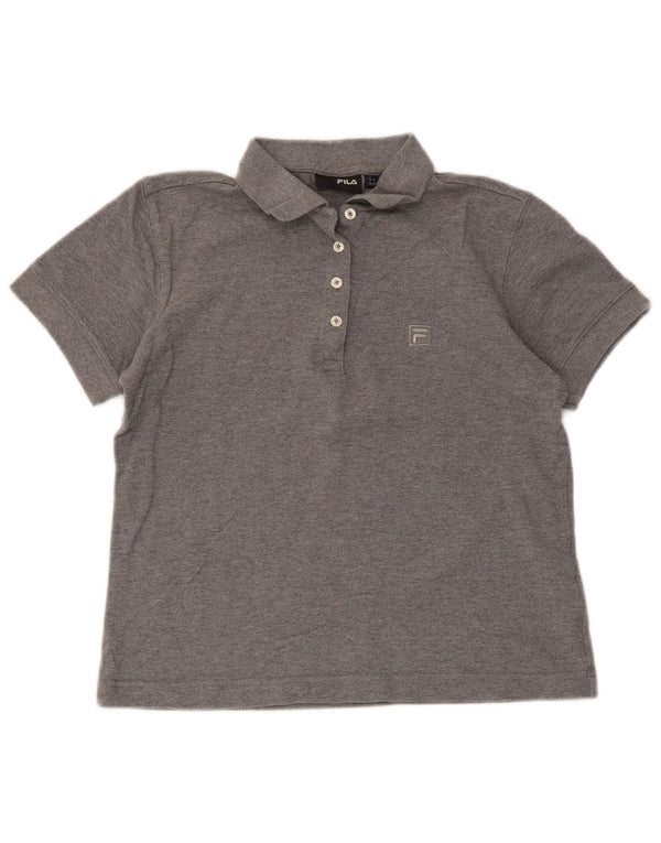 Fila Womens Crop Polo Shirt UK 10 Small Grey Flecked Cotton