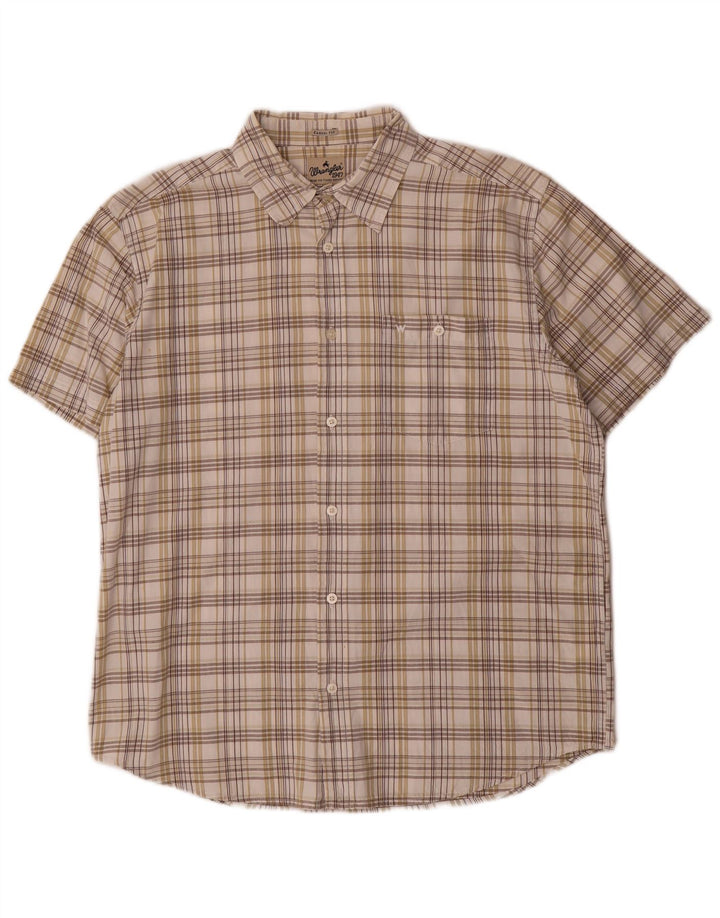Wrangler Mens Short Sleeve Shirt Large Beige Check Cotton