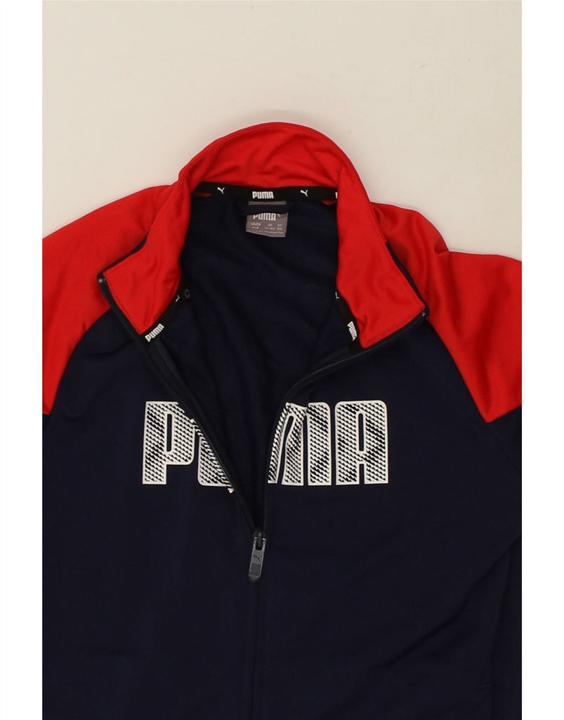 PUMA Boys Tracksuit Top Jacket 11-12 Years Navy Blue Colourblock Polyester | Vintage Puma | Thrift | Second-Hand Puma | Used Clothing | Messina Hembry 