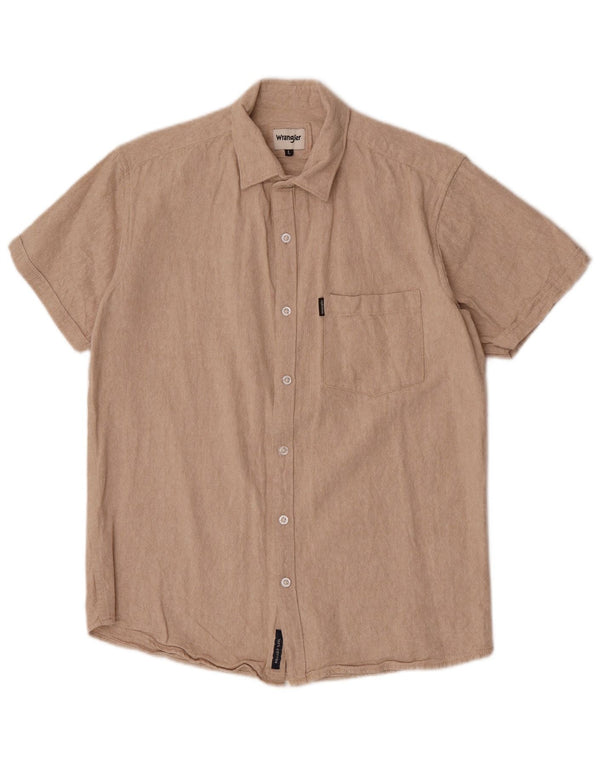 Wrangler Mens Short Sleeve Shirt Large Beige Cotton