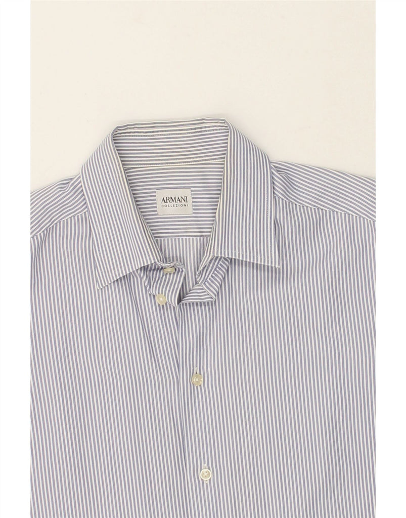 ARMANI Mens Shirt Size 15 3/4 40 Medium Blue Striped | Vintage Armani | Thrift | Second-Hand Armani | Used Clothing | Messina Hembry 