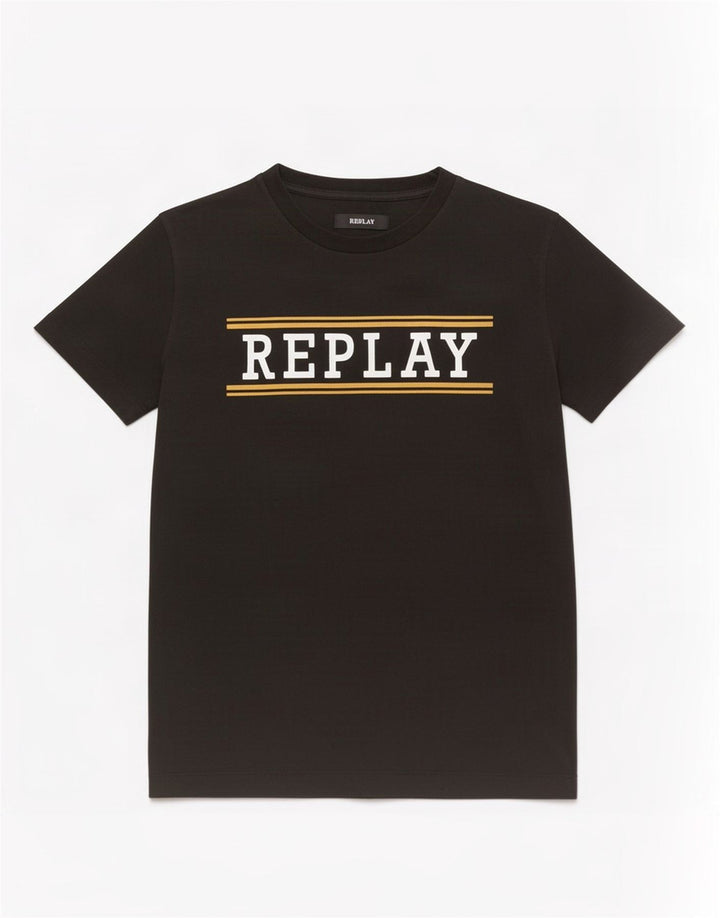 Replay Mens Graphic T-Shirt Top Medium Black Cotton
